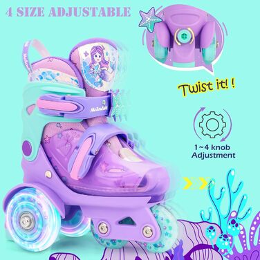 Дитячі ролики Kinder Rollschuhe для дівчаток та хлопчиків, Єдиноріг, Русалка, світлові колеса, 4 розміри, регульовані, для початківців, подарунок на Новий рік та день народження (XS(27~30), Русалка фіолетовий)
