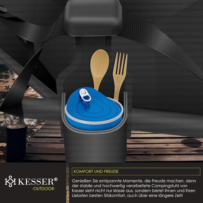 Крісло для кемпінгу KESSER® розкладне, гойдалка, до 160 кг | Рибальське крісло, з підсвічуванням та тримачем для напоїв | З м'яким сидінням та високою спинкою | Розслаблююче крісло для пляжу, хакі (чорний / чорний)