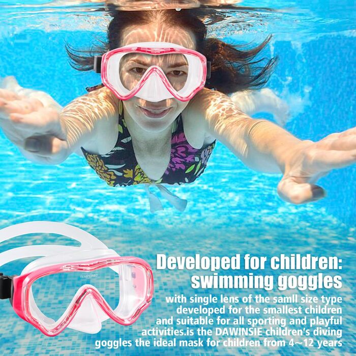 Набір для снорклінгу для дітей HIKOTEY, сухий сноркель, маска для снорклінгу з антизапітніюючим покриттям, водонепроникні затички для вух, рожевий (B1)