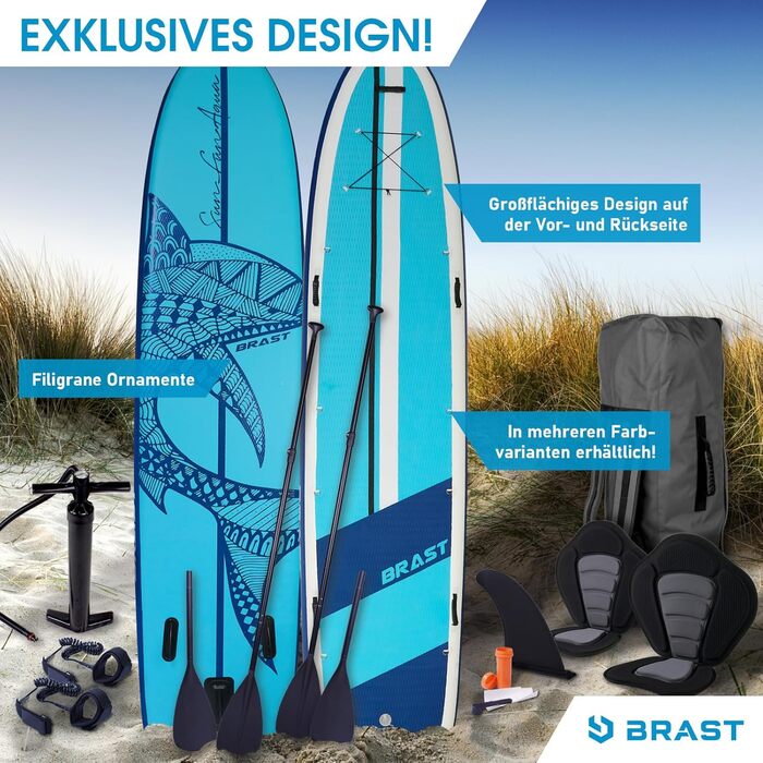 Надувна SUP-дошка BRAST Family XXL 370x87x15 см, комплект для сім'ї до 210 кг, з аксесуарами: 2 каяк-сидіння, 2 педалі, 2 весла, насос, рюкзак