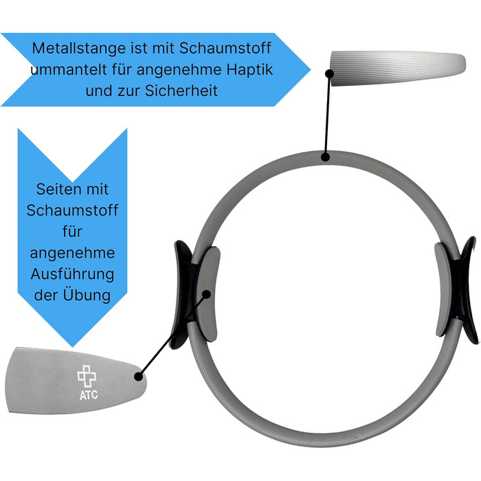 Кільце для пілатесу ATC Handels GmbH 38 см з нековзними ручками - тренажер для пресу, йоги та фітнесу, сірий
