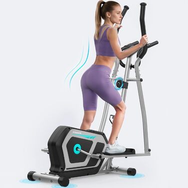 Еліптичний тренажер Crosstrainer 3-в-1 для дому з LCD-монітором та регулюванням навантаження до 287 кг (Срібний)