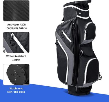 Сумка для гольфу LIFEZEAL Stand Bag сірого кольору з 14 відділеннями, підставка, ремінь, тримач для напоїв, 9 кишень, кишеня-холодильник, тримач для парасольки