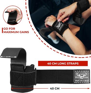 Набори для важкої атлетики BEAST RAGE: гаки для штанги, ремені на зап'ястя, неопренові, з підкладкою, гумовані, фітнес-бандажі, антиковзаючі, для тяги, тренувань, спортзалу, воркауту, чоловічі та жіночі (Чорний)