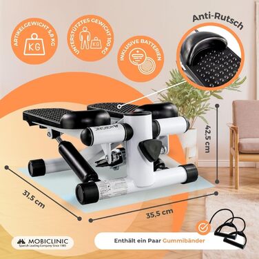 Mobiclinic® Fitness Stepper 2 в 1 Step Plus з тросами, багатофункціональний тренажер для дому, LCD дисплей, навантаження до 100 кг, регулювання опору
