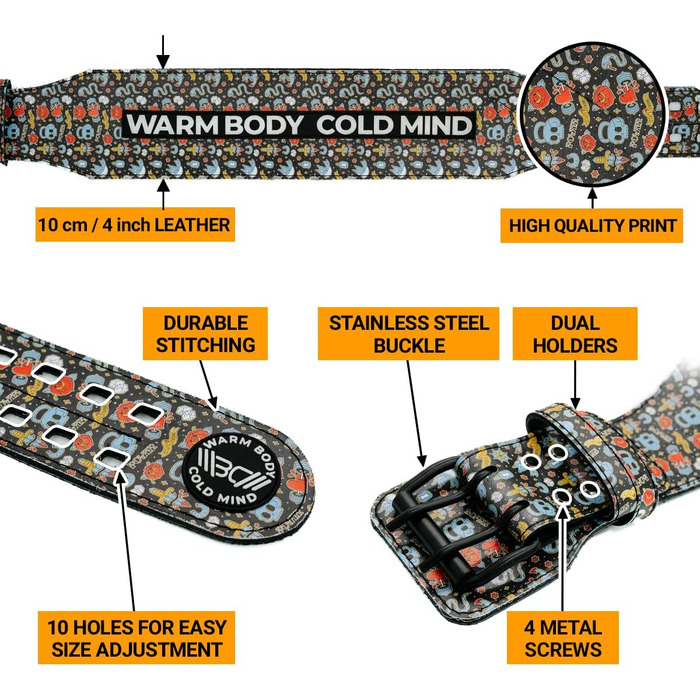 Шкіряний важкоатлетичний пояс WARM BODY COLD MIND 10 см для пауерліфтингу, кросфіту, бодібілдингу, фітнесу – преміум якість, для чоловіків і жінок