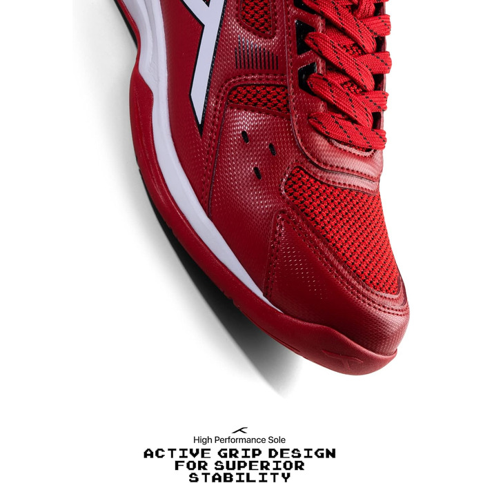 Бадмінтонні кросівки HUNDRED Raze для чоловіків | Поліестер, гума | Для бадмінтону, тенісу, сквошу, настільного тенісу, баскетболу та падел-тенісу (36 EU, червоно-білі)
