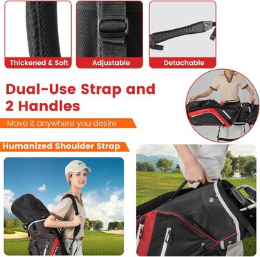 Сумка для гольфу LIFEZEAL Stand Bag з 14 відділеннями, з підтримкою, з ременем, тримачем для напоїв, 9 кишень, ізольованою кишенею, тримачем для парасольки, для чоловіків та жінок (червона)