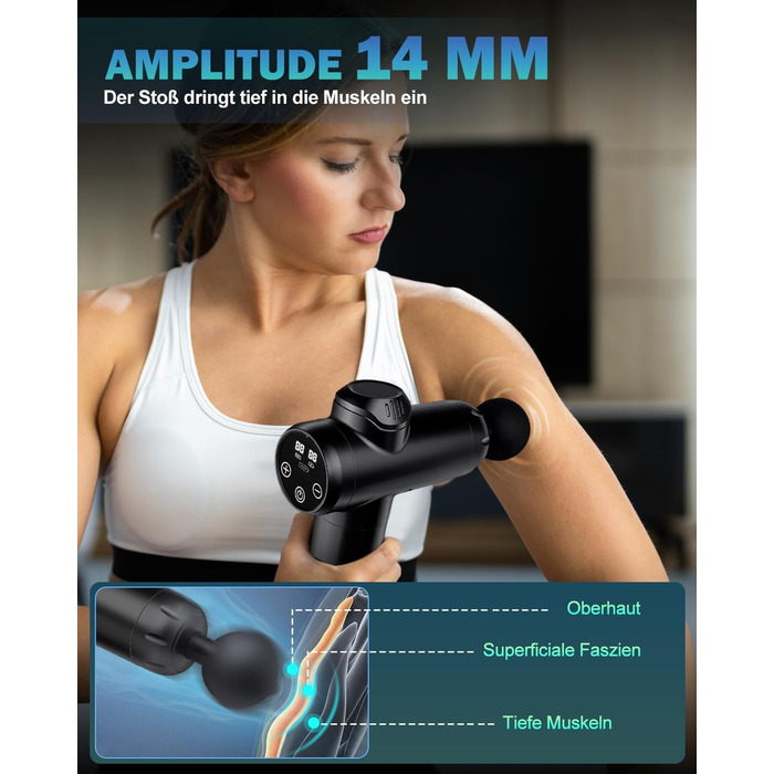 Масажер для м'язів, пістолет для перкусійної масажі, тихий електричний ручний масажер з LCD-екраном, 99 швидкостей, 8 насадок, подарунок для чоловіків/жінок, чорний