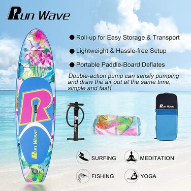 Надувний SUP Runwave: дошка для станд-ап паддлбордингу з антиковзким покриттям, комплект преміум аксесуарів, рожевий лотос, для початківців