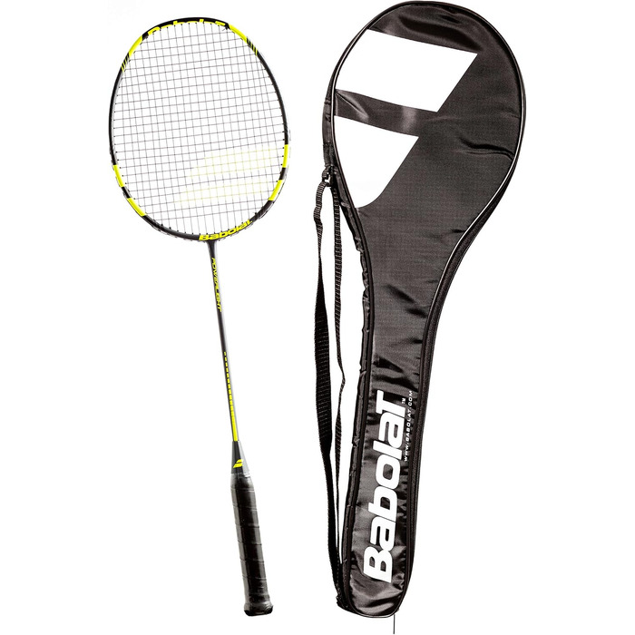 Бадмінтонна ракетка Babolat Power Light, універсальна, чорна/жовта, з натягнутою струною, у комплекті чохол