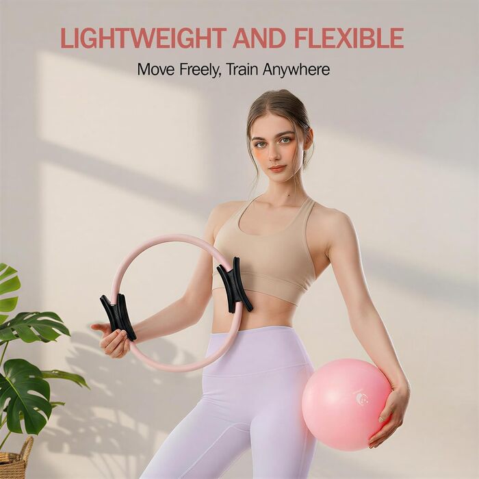 Pilates-кільце Slim Panda з м'ячем, гумками та сумкою, рожеве - 35 см