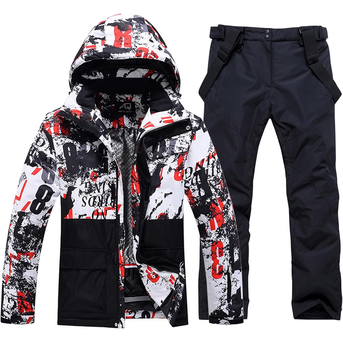 RIUIYELE Комплект чоловічого гірськолижного костюма: куртка та штани. Обогрівальний, з капюшоном, для катання на лижах та сноуборді. Чорний колір, розмір XL