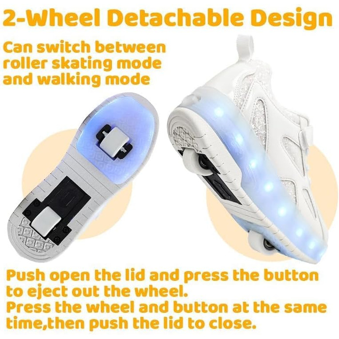 Роликові черевики для дітей з LED-підсвіткою, білі, 31 EU (для хлопчиків та дівчаток)