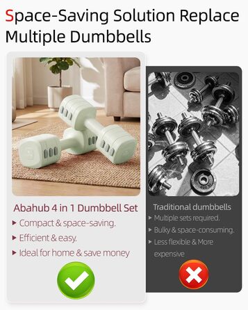 Набір гантелей Abahub 4-в-1: регульовані штанги для дому, фітнесу та силових тренувань. Підходить для жінок та початківців, вага 1-2.5 кг (зелені)