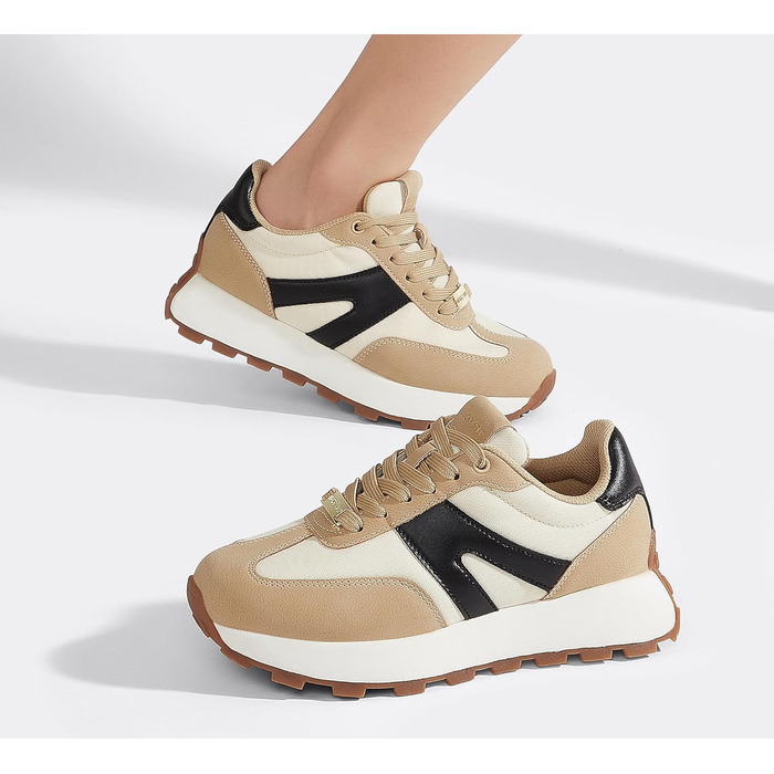 Кросівки жіночі Lucky Step на платформі бежево-чорні, ретро-стиль для бігу, тенісу та повсякденного носіння 37 EU