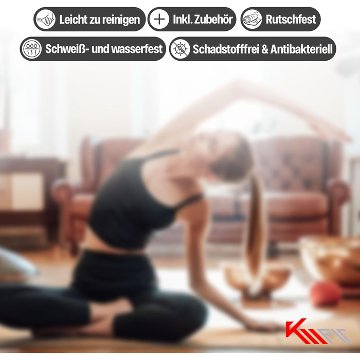 Йога-мат KM-Fit TPE з ременем, нековзка фітнес-мат для пілатесу, гімнастики та тренувань, з чохлом, йога-ременем і масажним м'ячем