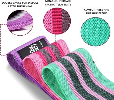 Гумові стрічки для фітнесу CFX Resistance Hip Bands: набір для йоги та силових тренувань, 3 рівні опору, зелений, рожевий, фіолетовий