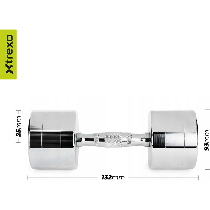 Набір гантелей XTREXO Verte Kurz 2 шт. (2.5-12 кг) – сталеві гантелі з неслизьким грифом, міцні та довговічні. Ідеальні для силових тренувань вдома та в спортзалі (хром, 2 x 7 кг)