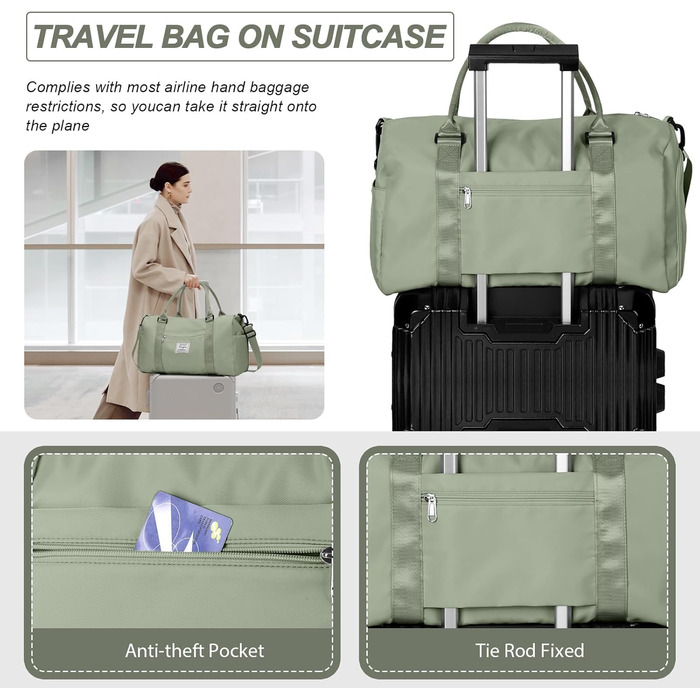 Спортивна сумка HYC00 для жінок та чоловіків, дорожня сумка-вояджер, Gym bag, сумка для плавання, йоги, тренувань, з відділенням для мокрого одягу та взуття, армійний зелений