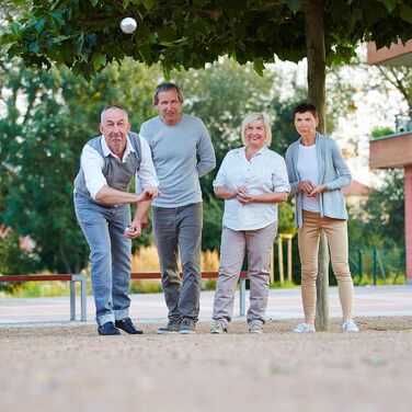 Набір для петанку Relaxdays: 6 металевих куль, цільова куля, вимірювач відстані, сумка для перенесення, сріблясто-чорний