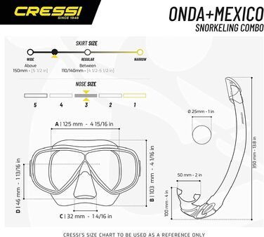 Маска для снорклінгу Cressi Onda (одинарна) або комплект з трубою Mexico – для дайвінгу та снорклінгу, унісекс, універсальний розмір