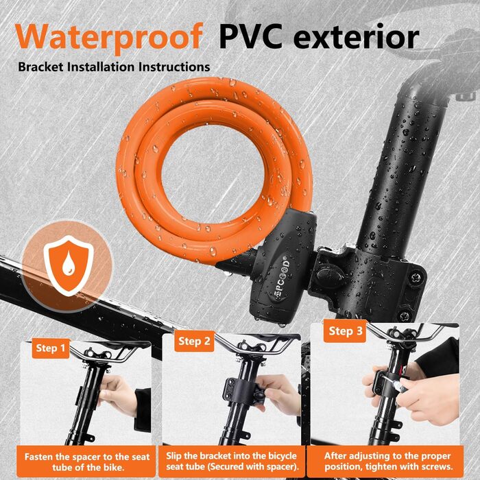 Надійне велосипедне замкове тросик 120 см, 12 мм, посилений, з 2 ключами, для велосипеда, триколісного велосипеда, мотоцикла, скутера (Помаранчевий)