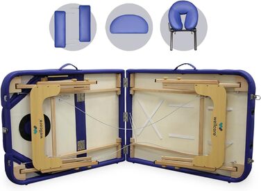 WELLCORE масажний стіл з дерева, складаний, з регульованою спинкою, 185x65 см, екошкіра, висота регулюється, знімний підголівник, отвір для обличчя, білий, навантаження до 225 кг