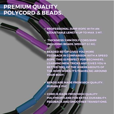 Стрибкове канат Elevate Rope Professionelles Perlen - 3м, регульований, якісні намистини та полішнур, для фрістайлу, кардіо та трюків, підходить для всіх рівнів, для використання в приміщенні та на вулиці (Galaxy)
