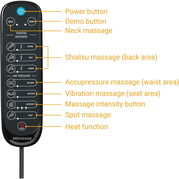 Масажне крісло Medisana MCG 820 Shiatsu з гелевими масажними головками, масаж спини та шиї, функція підігріву, 3 інтенсивності, масажер спини з функцією червоного світла