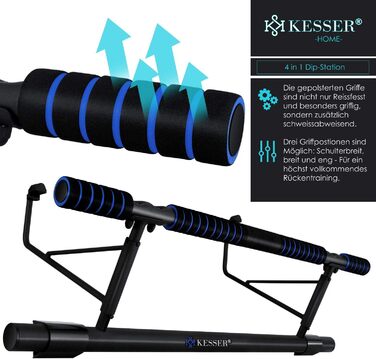 KESSER 4-в-1 Турнік преміум з DIP-станцією та Power Ropes, складаний турнік для дверей, без свердління, для дому та Crossfit