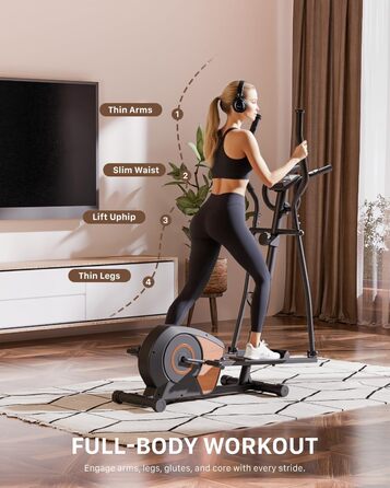 Еліптичний тренажер Aeriflo S100 для дому з Bluetooth, LCD-дисплеєм та транспортувальними роликами. 16 рівнів опору, ультратихий, чорний.