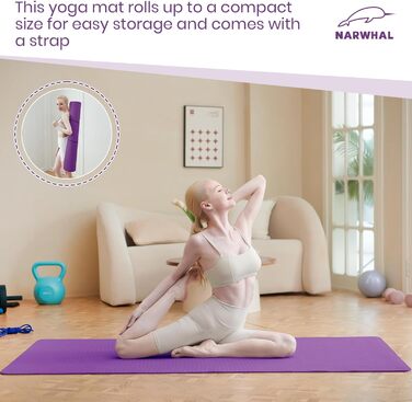 Килимок для йоги Narwhal TPE, 190x80 см, антиковзаючий, фіолетовий/рожевий