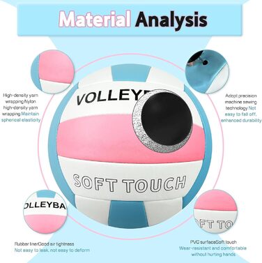 Волейбольний м'яч для пляжу та залу: м'який дотик, розмір 5, з рюкзаком та насосом, Puderblau та білий