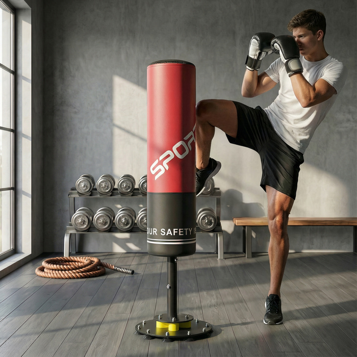 Стенд-боксерський мішок 135 см. Самостійна підставка, 10 присосок та амортизатор для дорослих та підлітків.