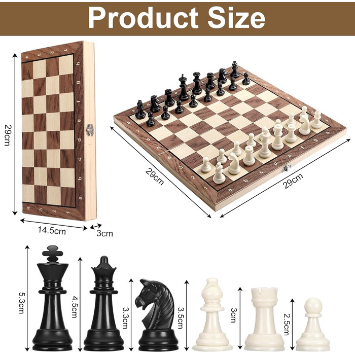 Набір для шахів магнітний 3 в 1 Mkitnvy, дерев'яний, преміум-якість, шахи та шашки, складаний, для дорослих та дітей