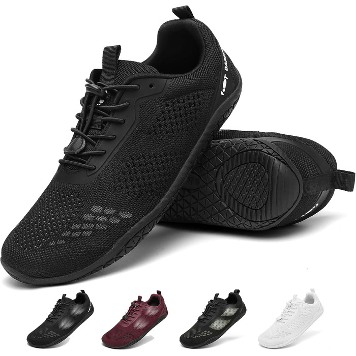 Босижні кросівки Geweo для жінок та чоловіків: зручні, широка передня частина, легкі, для фітнесу, кросфіту, силових тренувань, без підйому, трекінгові, унісекс, розміри 37-47 EU (чорний, 41 EU широкі)