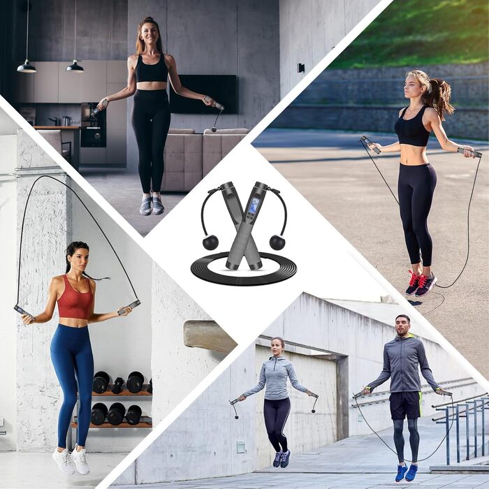 Скакалка з лічильником Flintronic, скакалка для фітнесу, швидка скакалка, регульована скакалка з антиковзними ручками для інтервальних тренувань, HIIT, сіра та чорна