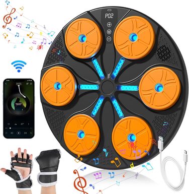 Музична боксерська машина Forhome з LED-підсвічуванням та рукавичками. 9 режимів швидкості, Bluetooth, великий розмір, для дому та спортзалу (чорний)