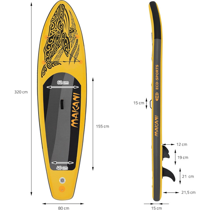 Надувна SUP-дошка ECD Germany 305–380 см, до 150 кг, комплект із веслом і сидінням для каяка