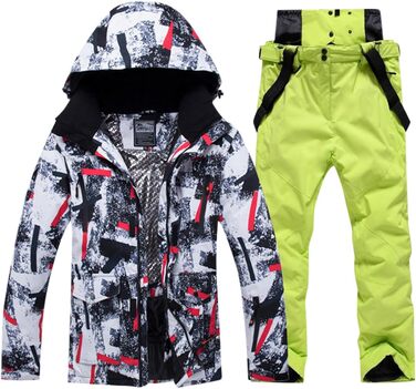 Зимовий костюм для лижного спорту 2 частини (куртка з капюшоном та штани) для чоловіків, водонепроникний, вітронепроникний, теплий, колір зелений