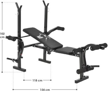 ArtSport Hantelbank Set ProfiGym 1000: 3in1 (60 кг) - Розкладна тренажерна лава для силових тренувань, чорна