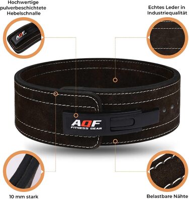 Пояс для пауерліфтингу AQF, важкоатлетичний, шкіряний, з важільною пряжкою, 4'' ширина, 10 мм товщина, замша, для фітнесу, кросфіту, станова тяга, чоловічий/жіночий, чорний, розмір L