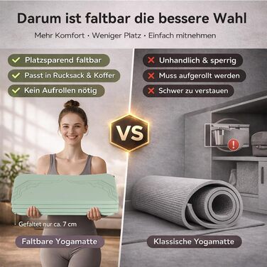 Килимок для йоги FunLife XXL 190x66x10 мм, чорний - для йоги, пілатесу, фітнесу (складний, антиковзкий)