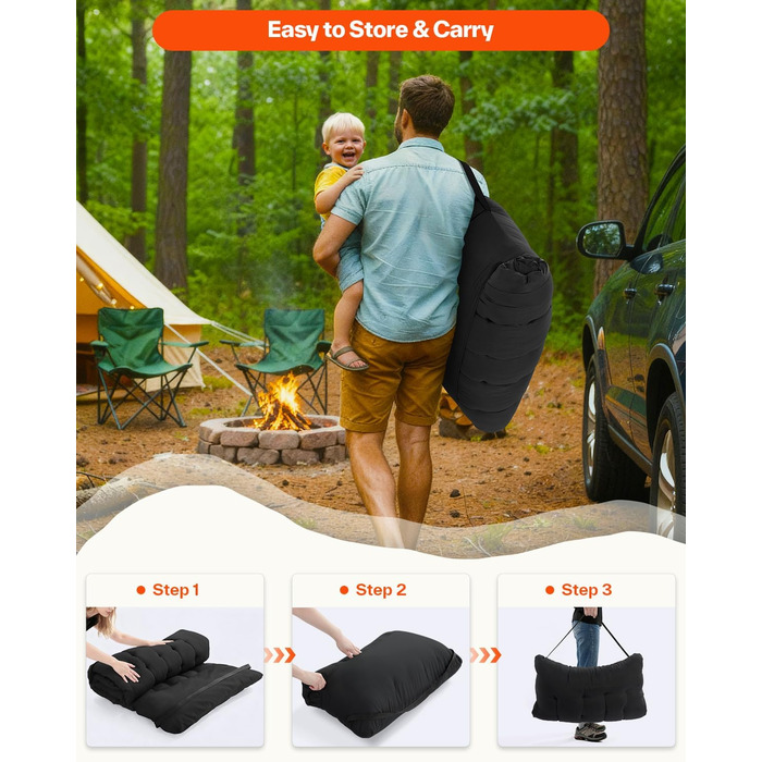 Розкладне ліжко Sportneer для кемпінгу та відпочинку: 200x81x47 см, чорне, з матрацом та сумкою для зберігання