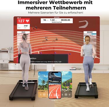 Біговий килимок Raceable з нахилом 9%, бігове полотно для дому, вантажопідйомність до 136 кг, керування через додаток, багатокористувацькі перегони, помаранчевий