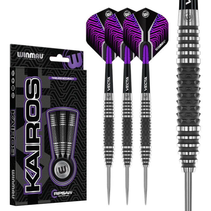 Професійний набір дротиків WINMAU Kairos 90% вольфрам, сталевий наконечник, з оперенням і стрижнями, 21-26 г