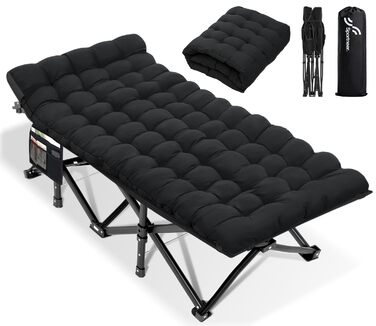 Розкладне ліжко Sportneer для кемпінгу та відпочинку: 200x81x47 см, чорне, з матрацом та сумкою для зберігання