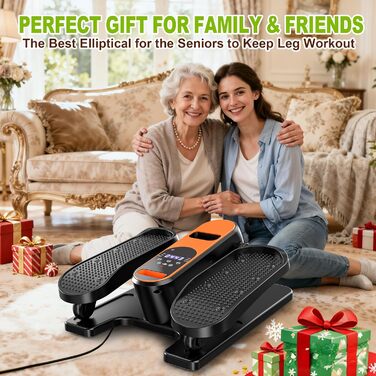 Електричний еліптичний тренажер для дому під стіл з пультом дистанційного керування, дисплеєм, 12 швидкостей, тихий та портативний степер для літніх людей, підлітків та дорослих.