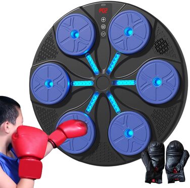 Музичний бокс-машина Baoblaze з Bluetooth, 8+ режимів тренування, динамічне підсвічування, для боксу, карате та тхеквондо, з рукавичками, синя
